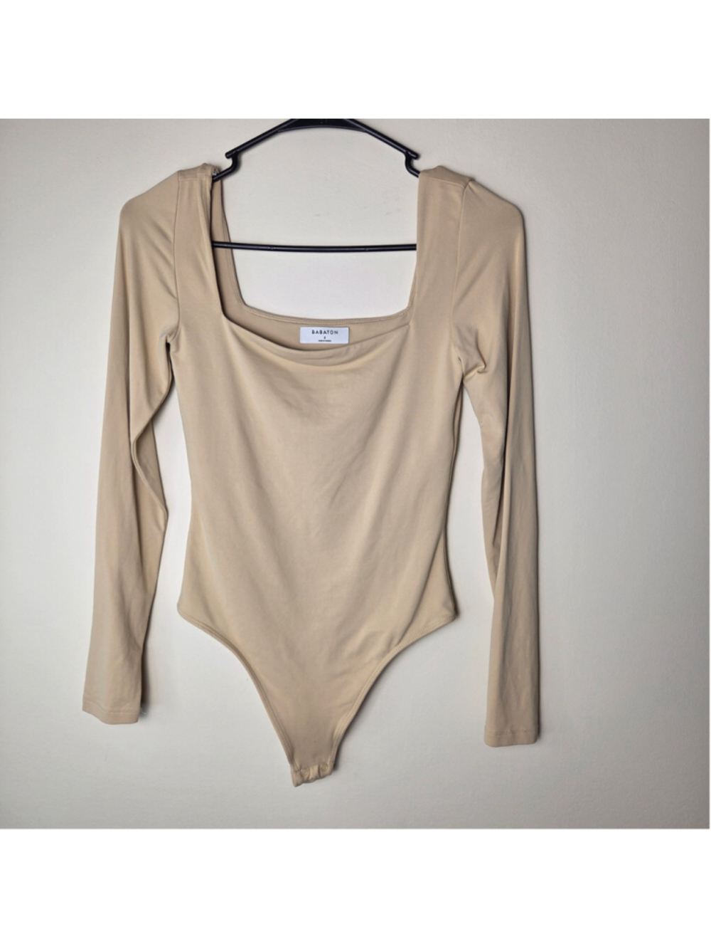 Women's Babaton Long Sleeve Square Neck Bodysuit Beige Size S